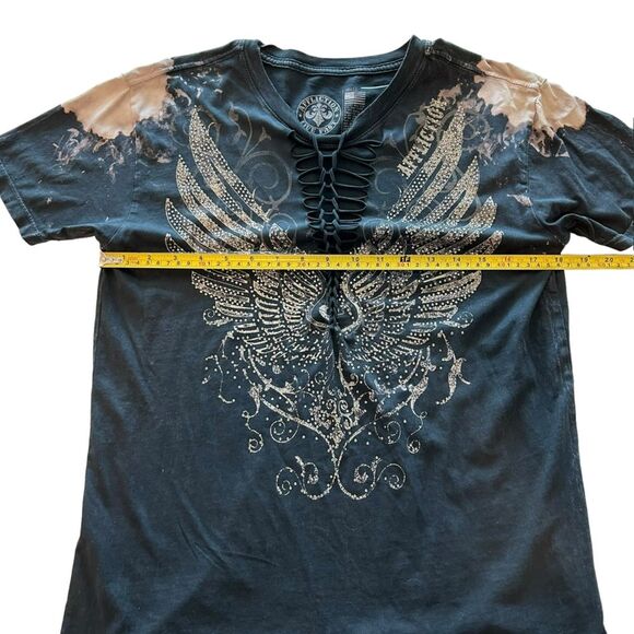 Affliction S Rhinestone Wing Bleach Wash Graphic Tee‎ Bikercore Grunge Moto Punk - Picture 6 of 7